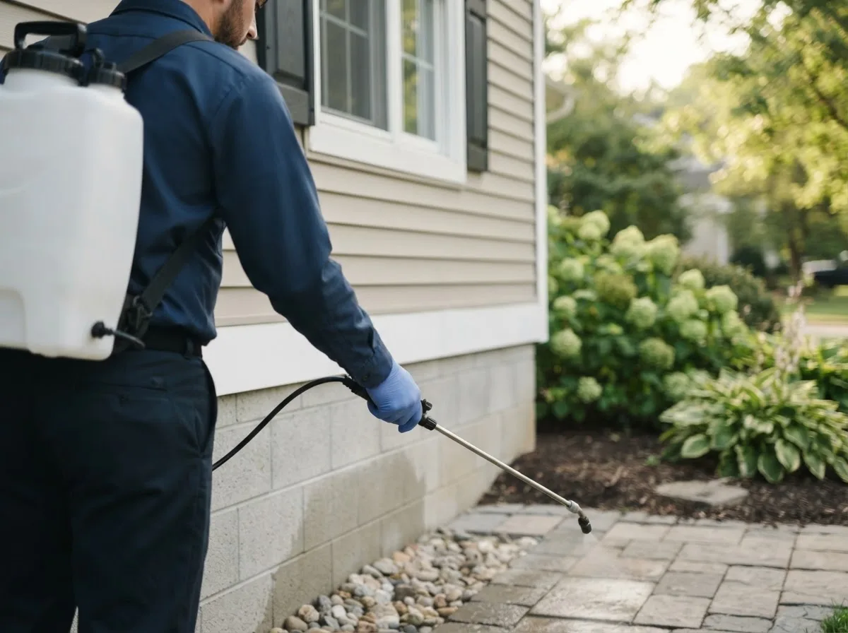 Pest control technician inspecting a home in Hartly, DE